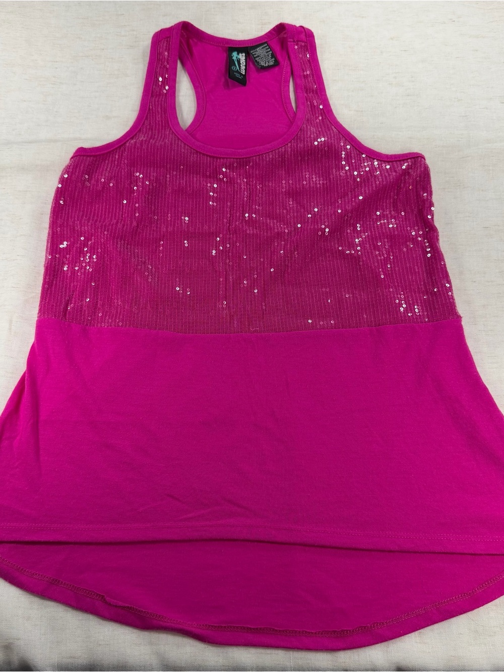 Y2K Weavers Pink Solid Sequin Knit Scoop Neck Sleeveless Tank Top Women's S